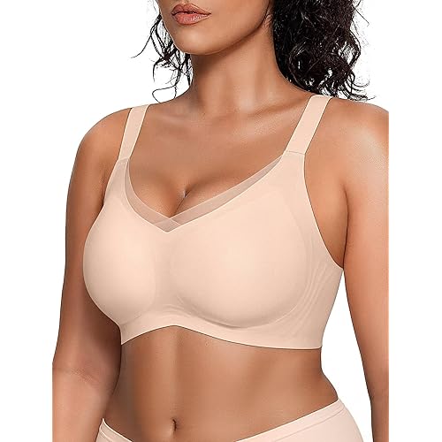Vertvie Wireless Bras for Women No Underwire Supportive Mesh Crossover Bra Seamless Push Up Full Coverage Everyday Bralettes
