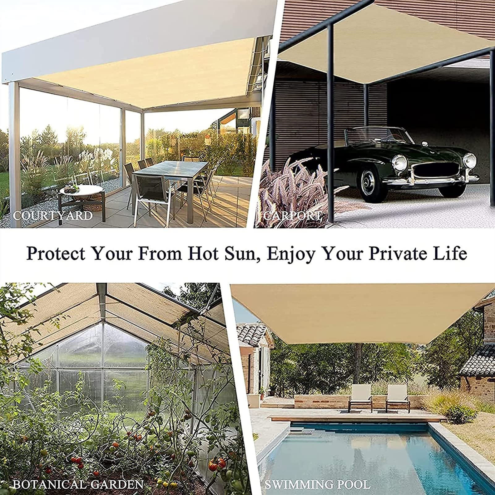 Toldo de lona resistente para exteriores, permeable al agua y al aire, 98% de protección UV, toldo de sombra para piscina, toldo para camping, patio, balcón, protección solar con kit de 5 m, tamaño