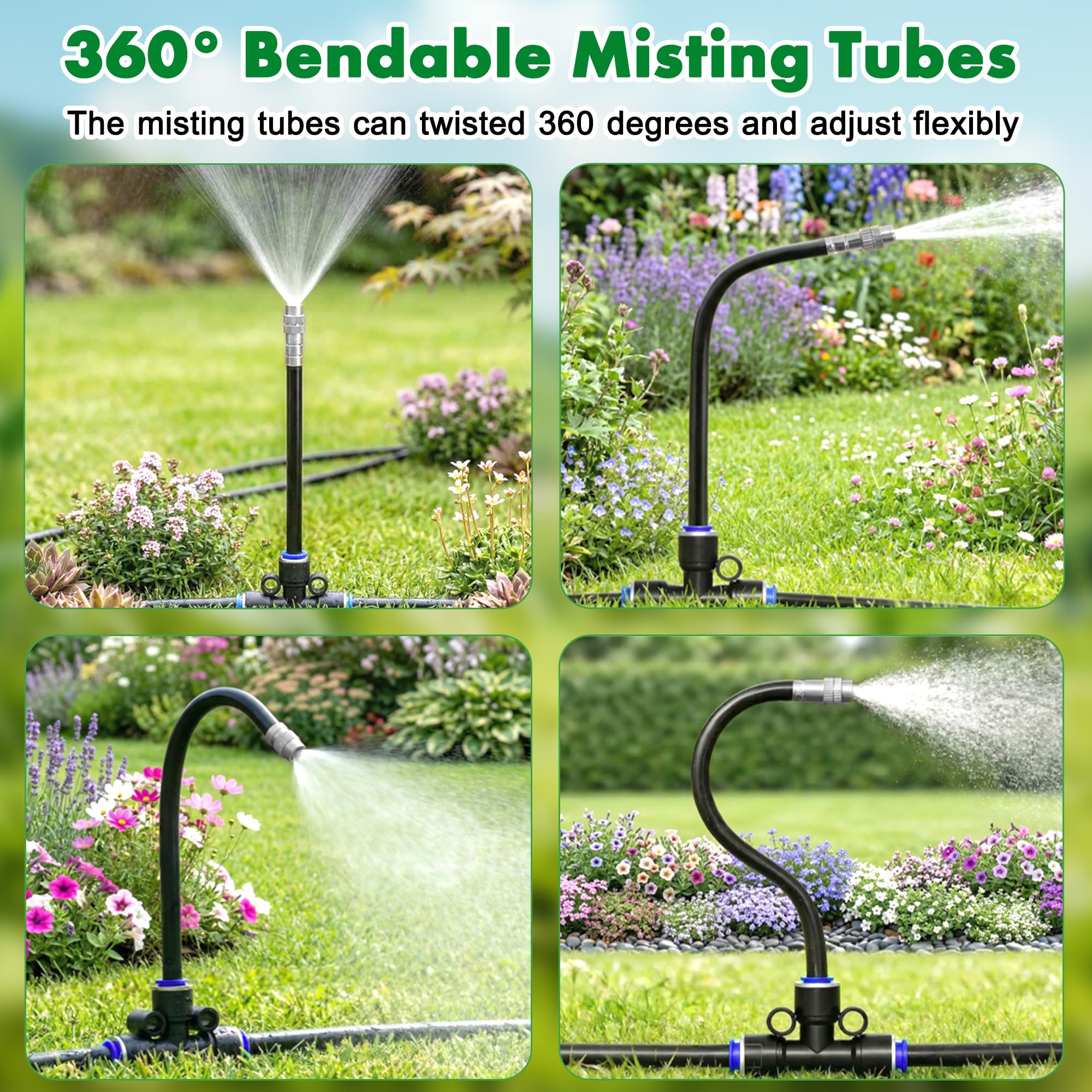 Sistema di irrigazione a goccia regolabile a 360°, sistema di irrigazione da giardino con 15 ugelli, irrigatore d'acqua per giardino, cortile, prato, serra, piante, sistema di nebulizzazione