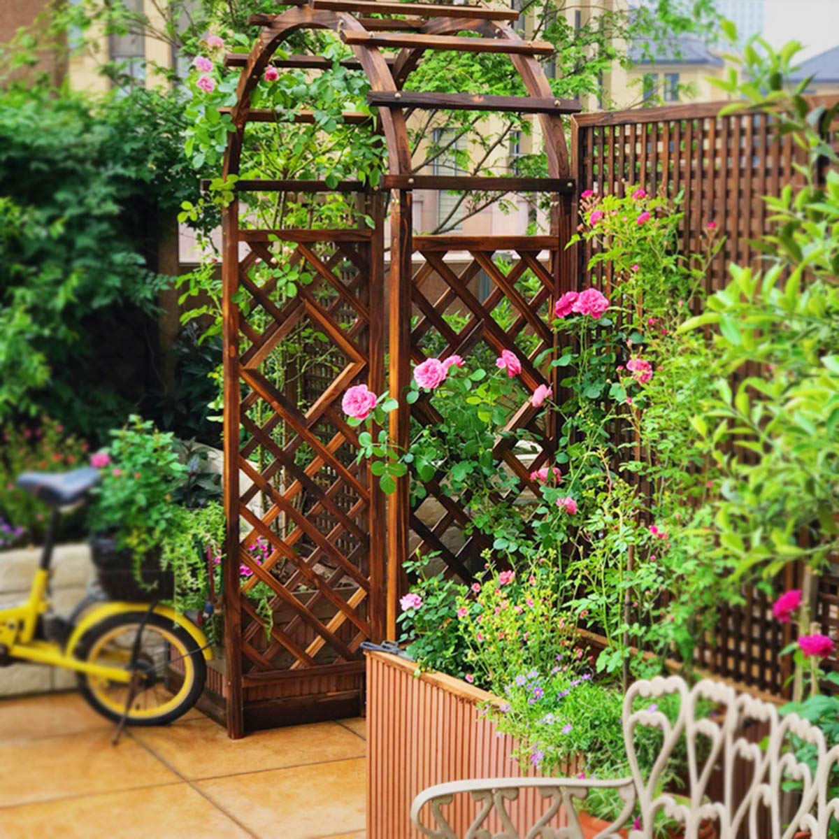 Metalowy łuk ogrodowy, pergola, altana, drewniany łuk ogrodowy, do domu, ogrodu, na ceremonię na zewnątrz, łuk ślubny, dekoracja kwiatowa, pergola, na zewnątrz, na patio, naturalna