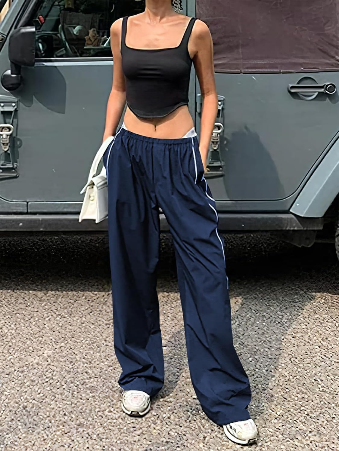 Imuedaen Track Pants Damen Parachute Pants Y2k Hosen Baggy Cargohose Weites Bein Track Pants Vintage Baggy Hosen für Frauen Streetwear Elastische Taille Freizeithose Pants (A Grau, XS