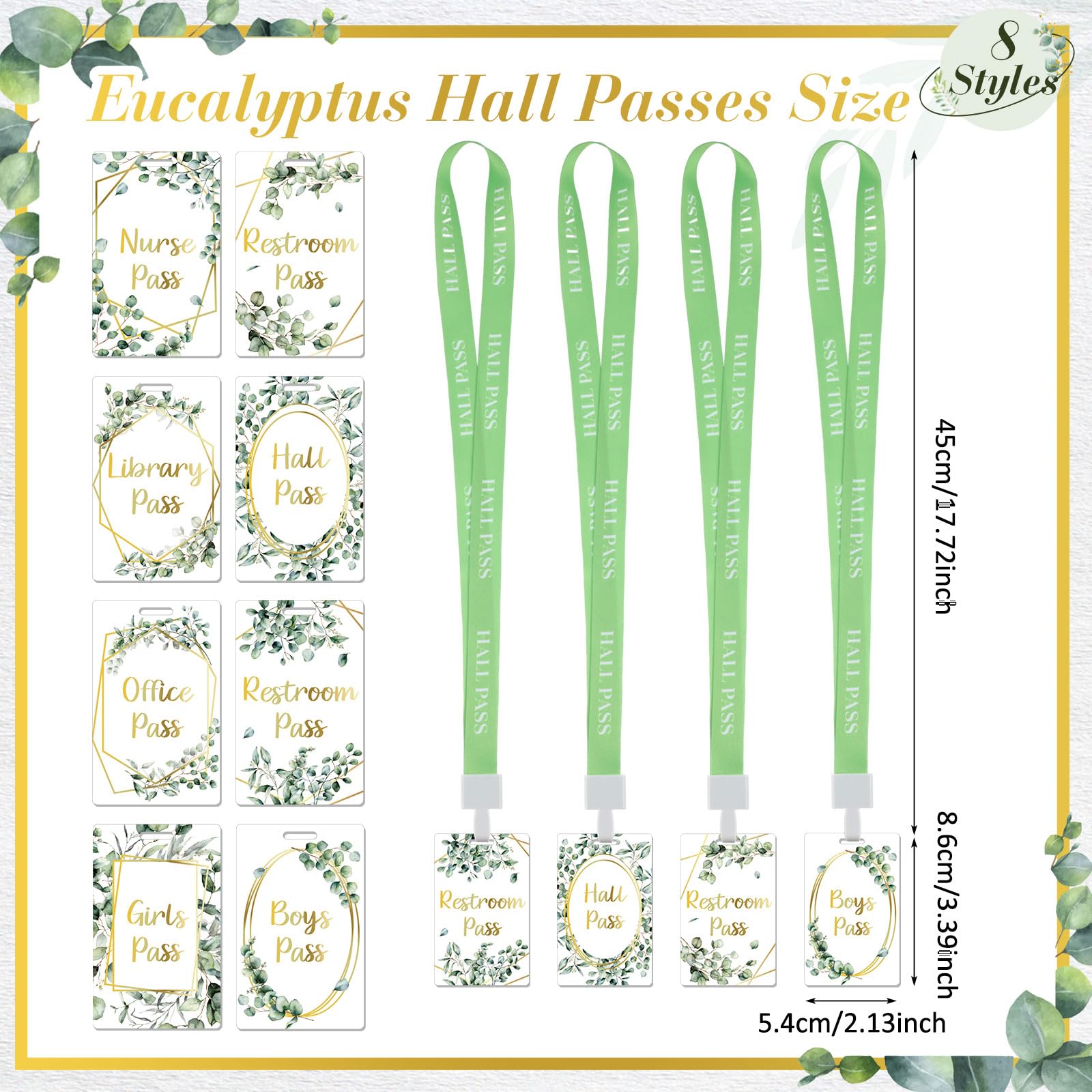 Snapklik.com : 8 Set PVC Hall Pass Lanyards Eucalyptus Unbreakable Hall ...