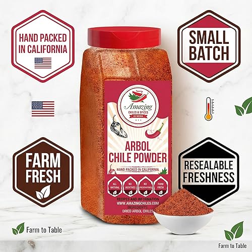 Vista 7 de Chile de Arbol - Chile rojo seco en polvo, 1 libra (16 onzas), pimientos molidos para auténtica cocina mexicana por Amazing Chiles & Spices