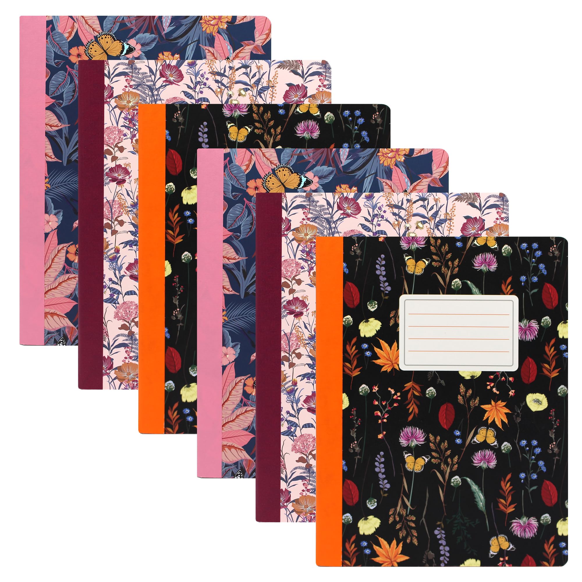 Pukka Pad, Composition and Exercise Notebooks - Ideal for Writing, School and Class Notes - 140 Pages of 80 GSM Lined Paper - Ruled Sheets - 24.7 x 19 cm, Pack of 6, Bloom