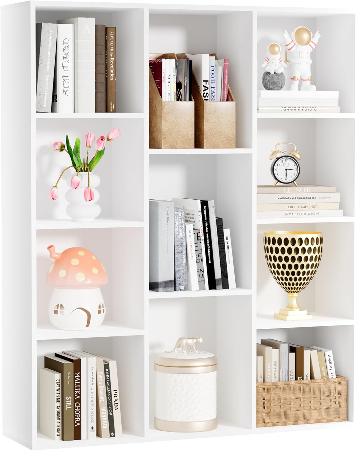 Cube Bookshelf, White Wooden Cube Storage Organizer, Freestanding Book Shelf,Cubby Shelf, Perfect Shelves for Bedroom, Kids Room, Closet, Classroom & Office (11-Cube)