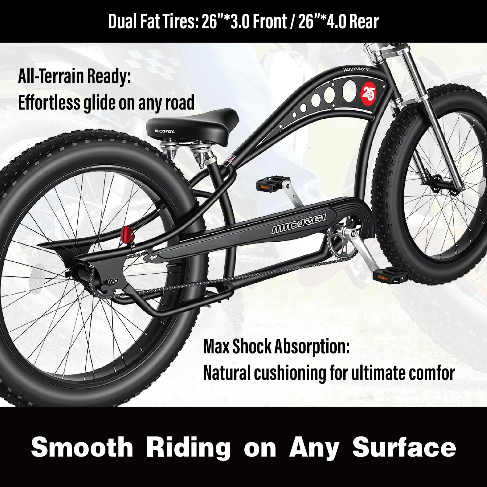 MICARGI Vancouver GT7 Stretch Cruiser Bike (Black)