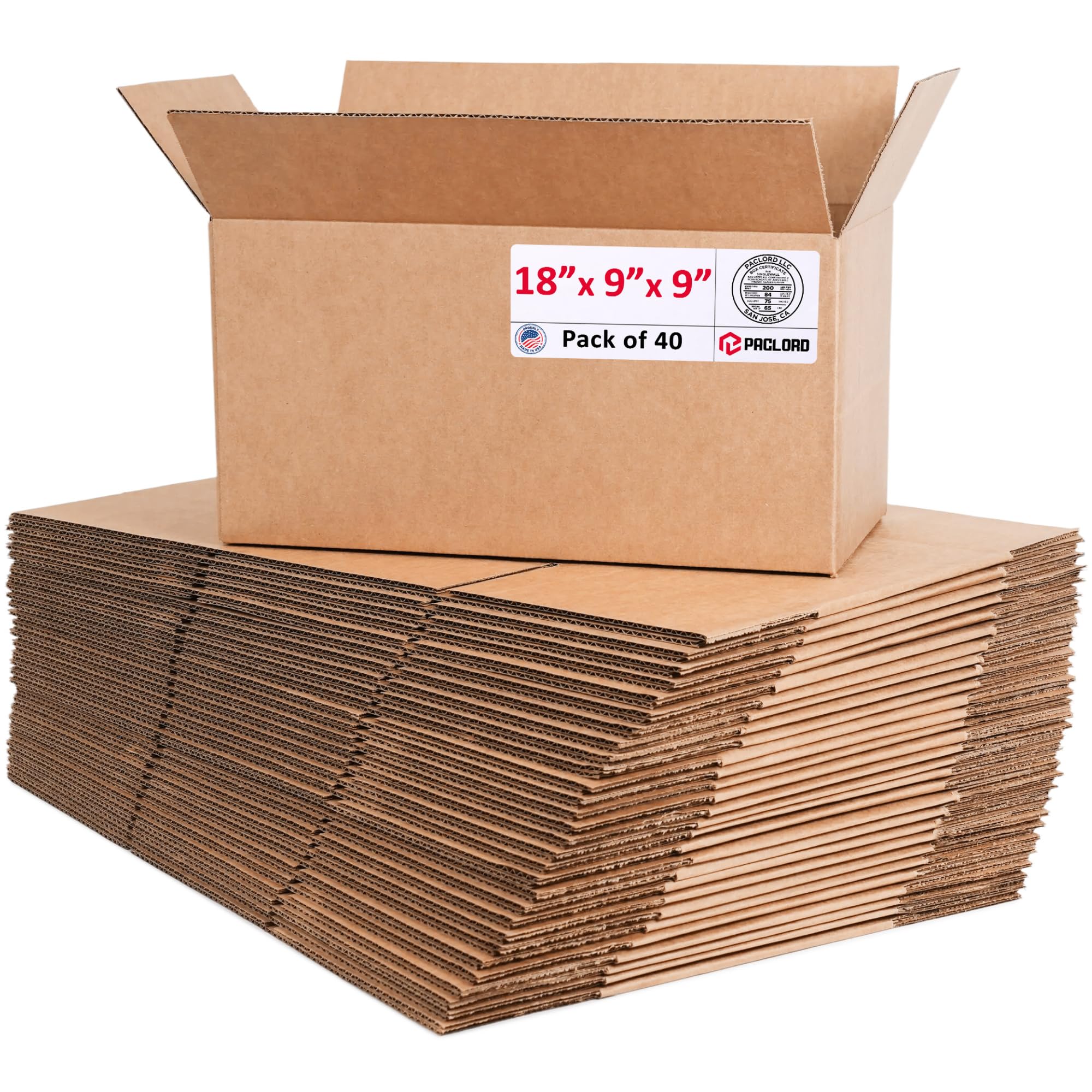 Long Cardboard Boxes 18"L x 9"W x 9"H (Pack of 40) - USA-Made Packing Boxes for Moving, Shipping, or Storage - USPS, UPS, FedEx Approved - Professional Packing Supplies for Moving | USA-Made Packing Boxes for Moving, Shipping, or Storage - USPS, UPS, FedEx Approved - Professional Packing Supplies