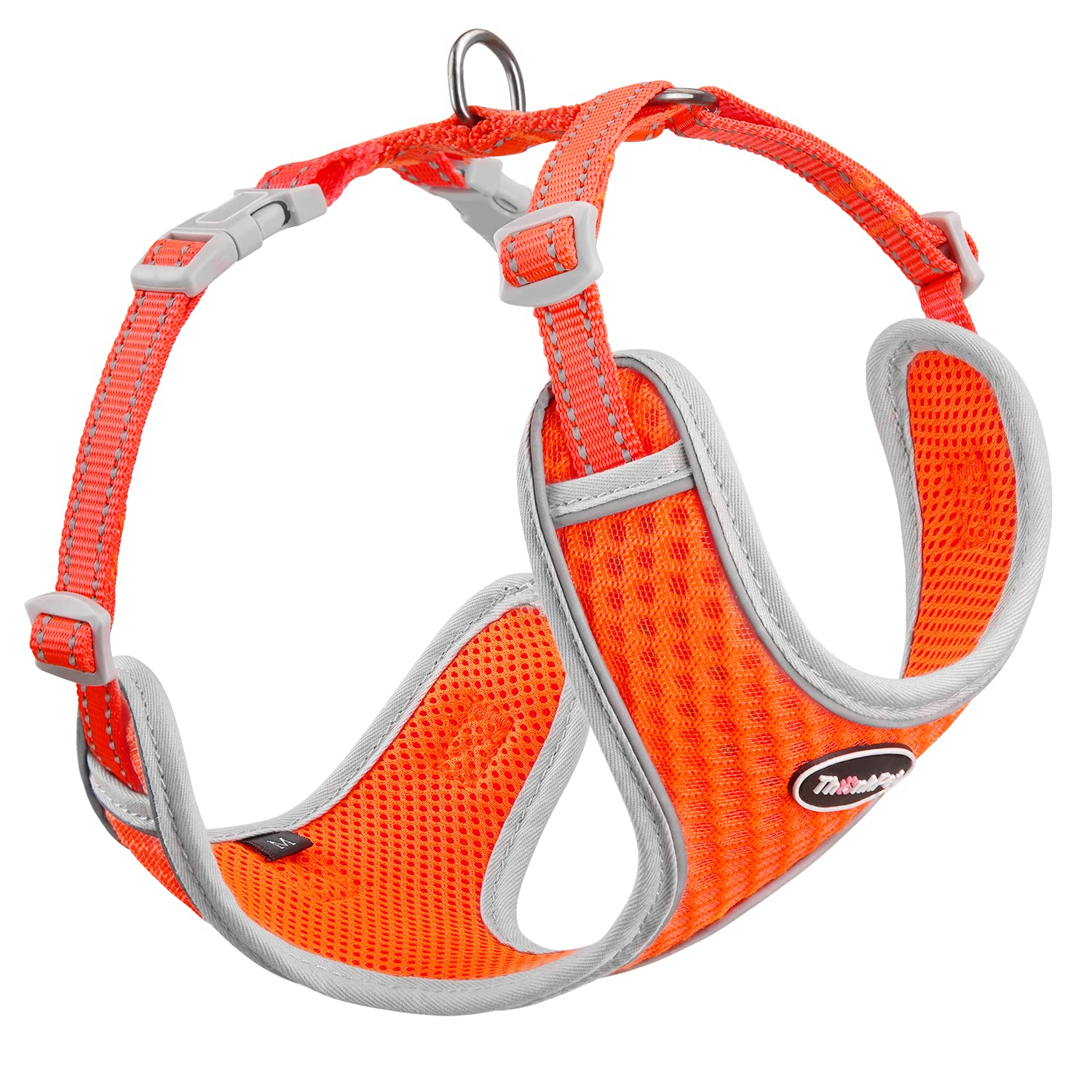 ThinkPet Reflective Breathable Soft Air Mesh No Pull Puppy Choke Free Over Head Vest Ventilation Harness Leash Set for Puppy Small Medium Dogs Orange L