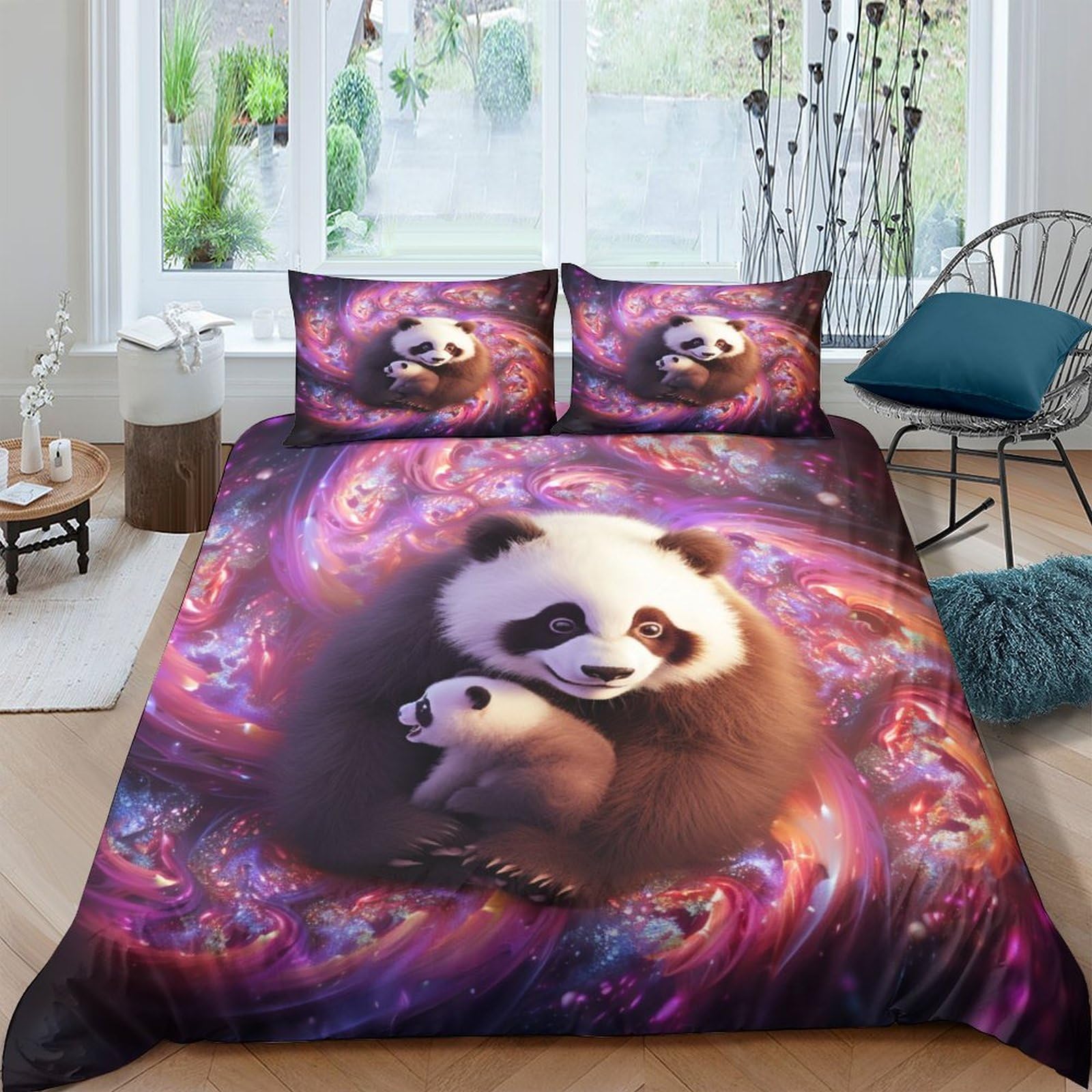 Parure de lit panda microfibre hypoallergénique sans repassage pour lit King