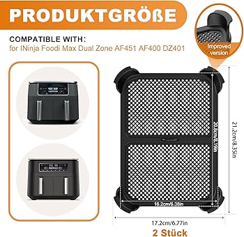 KRUSTENWERK Ninja AF400EU Spatbescherming, 2 Stuks, Premium Accessoires Voor Heteluchtfriteuse Foodi Max Dual Zone Airfryer Incl E Book Met 150 Recepten 3555745359