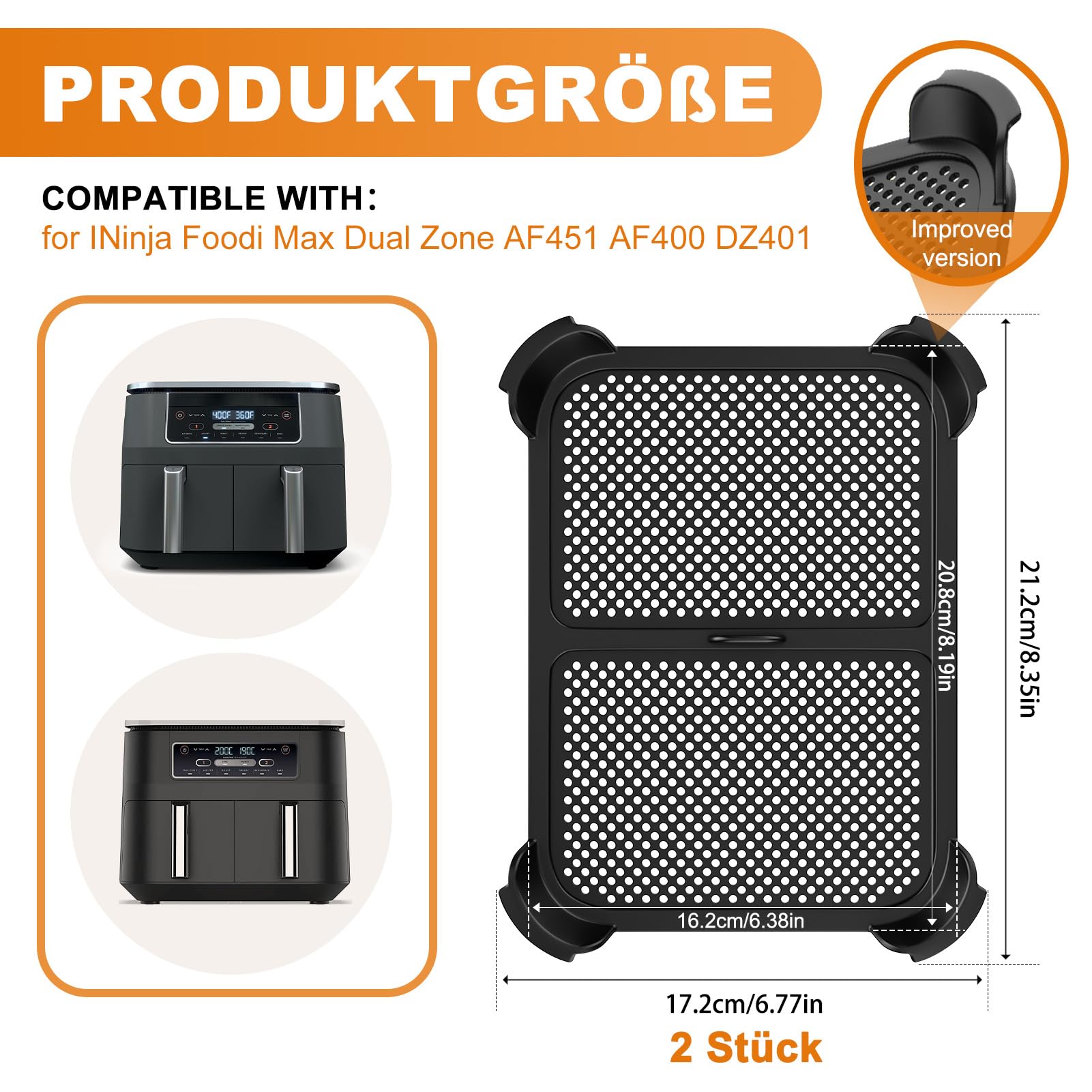 2-teiliger Silikon-Spritzschutz Für Ninja Foodi MAX Dual Zone AF400EU/AF451EU – Hitzebeständig Bis 230°C, Für Heizspirale & Ventilator
