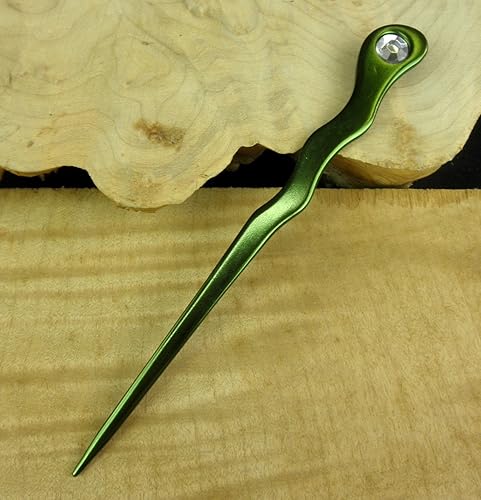 Miniatura 4 de Un metal de aluminio anodizado espiral 6 "palo de pelo con diamantes de imitación transparente púas Pic Pin Fork (verde)