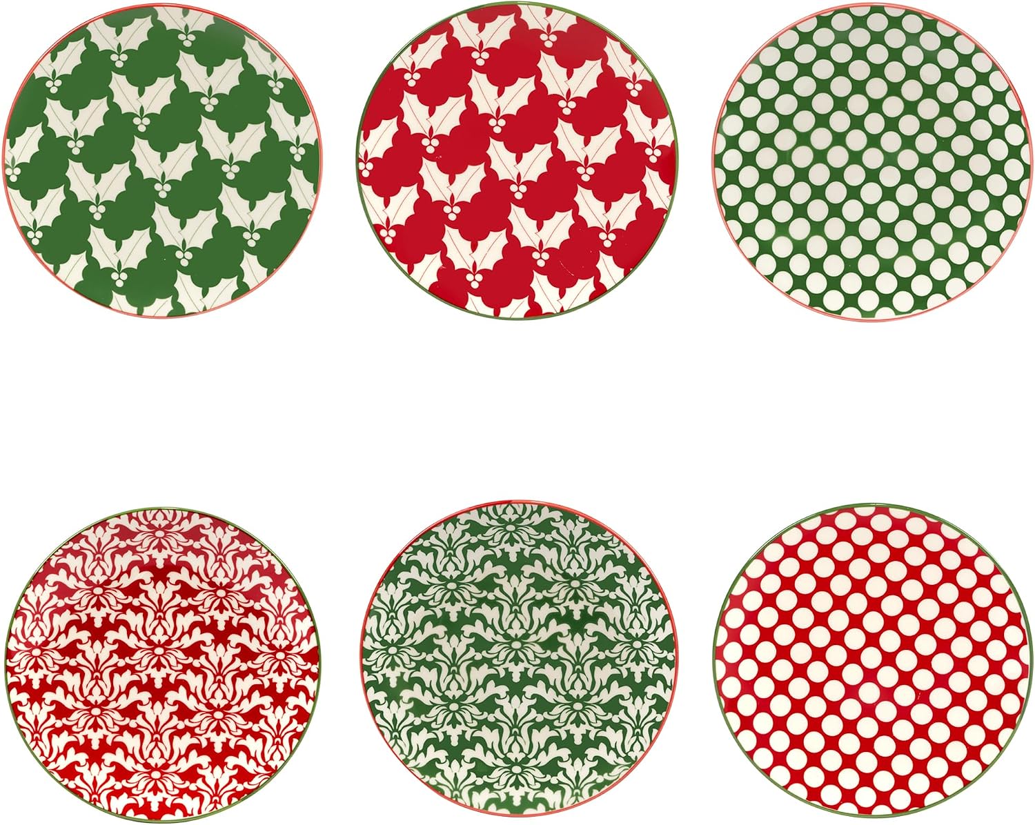 Winter Medley 6" Canape Plates – Set of 6 Festive Porcelain Holiday Plates with Assorted Christmas Designs – Small Appetizer Dessert Snack Plates for Entertaining & Gifting
