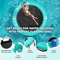 Vista 5 de FBSPORT Inflatable Water Hammock Round Floating Ring, 10/8/6ft Inflatable Dock Floating Platform for Lake W/Cupholder, Sun Float Chill Raft Float