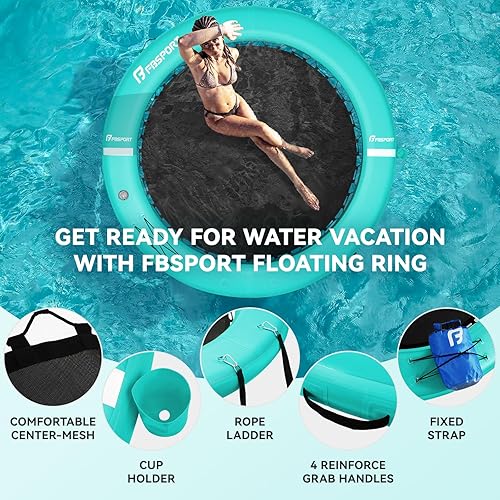 Miniatura 5 de FBSPORT Inflatable Water Hammock Round Floating Ring, 10/8/6ft Inflatable Dock Floating Platform for Lake W/Cupholder, Sun Float Chill Raft Float