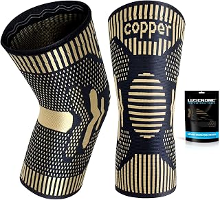 2 Pack Copper Knee Braces for Knee Pain, Best Knee Brace Compression Sleeve Support for Men and Women, Medical Grade Knee Sleeves for Arthritis,Meniscus Tear,ACL,Running,Weightlifting,Working Out,Knee Pain Relief