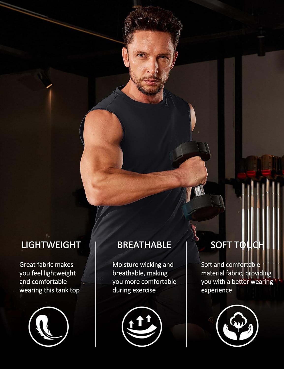 MAGCOMSEN Men's Tank Top Cotton Muscle Workout Gym Shirts Moisture Wicking Lightweight Summer Casual Sleeveless Shirts - Image 4