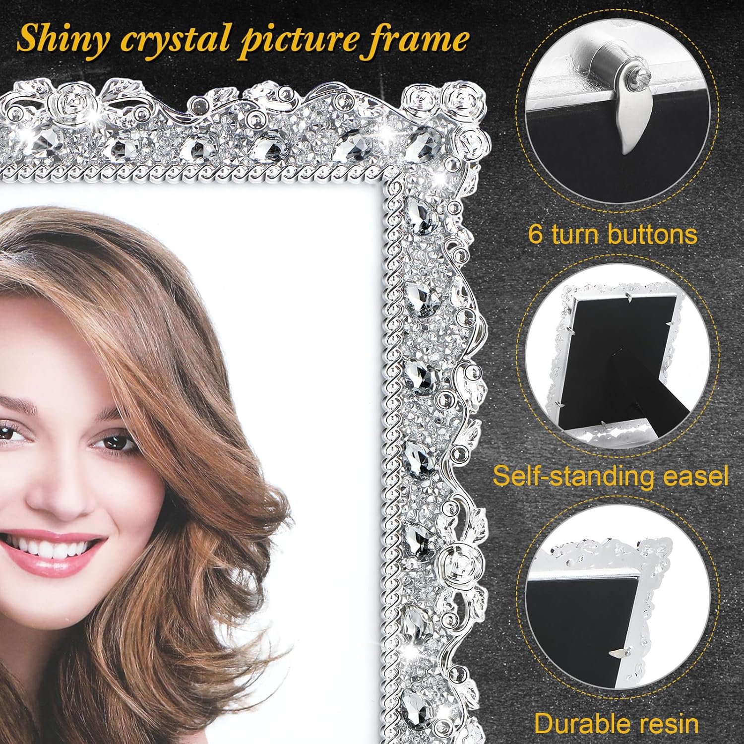Yookeer 2 Pack 8 x 10 Inch Crystal Picture Frame Resin Wedding Photo Frame Jewel Picture with Rhinestones Photo Gift for Wedding Table Top Desktop Display
