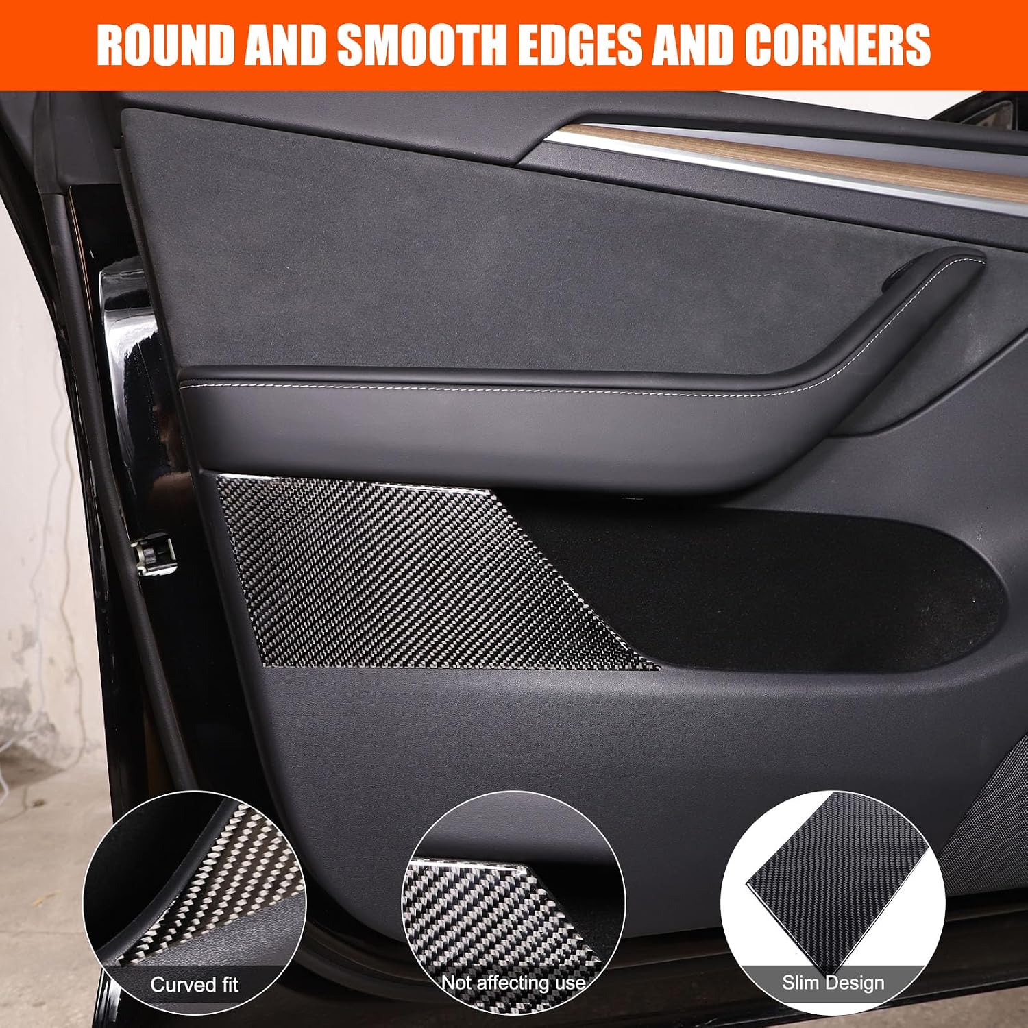 Fit for Tesla Model 3 Model Y 2016 2017 2018 2019 2020 2021 2022 Soft Carbon Fiber 3D Sticker Car Inner Door Sstorage Box Panel Trim Stickers Car Accessories,Inner Door Anti-Kick Panel Cover