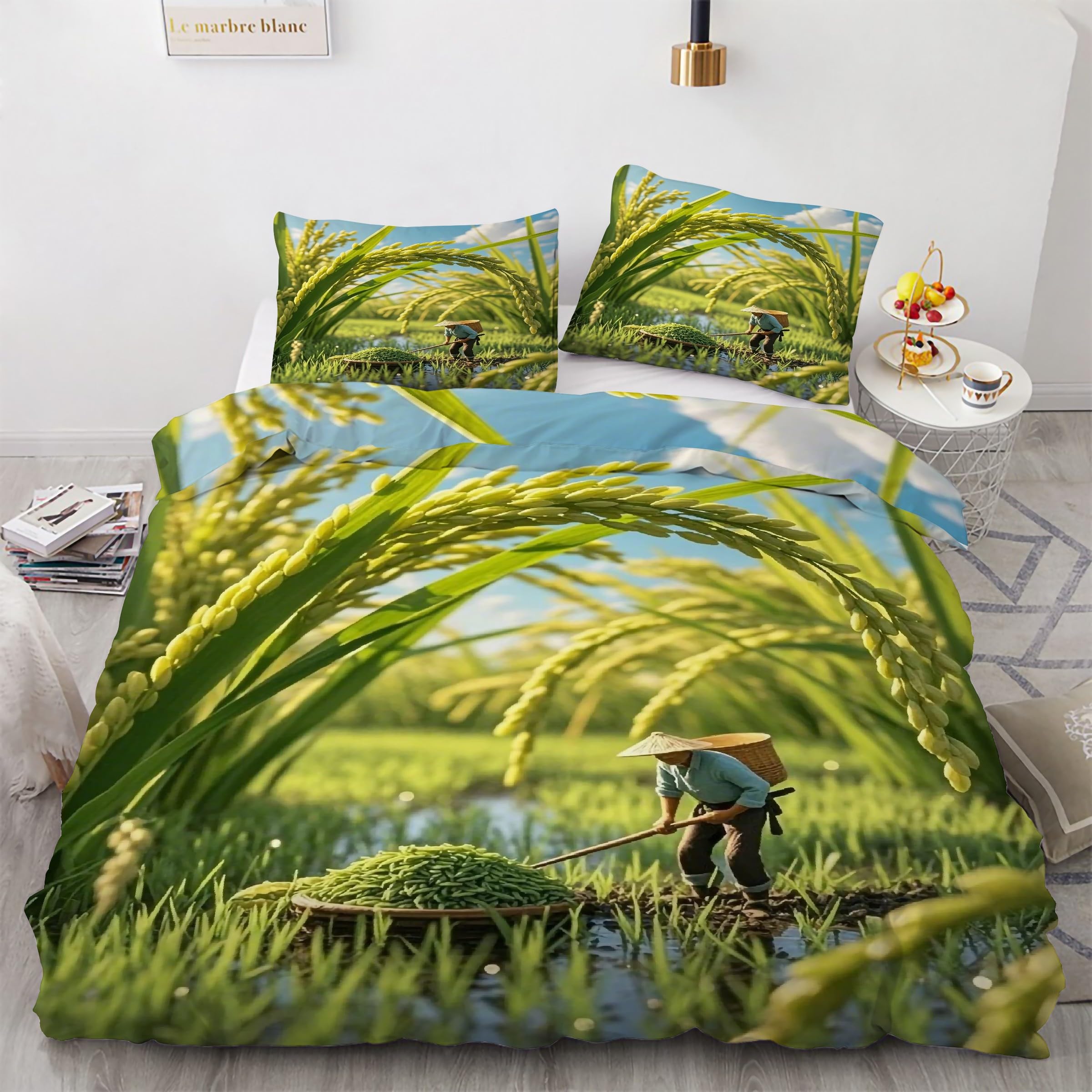 Parure de lit 160x200 blé avec housse de couette en microfibre et taies d'oreiller