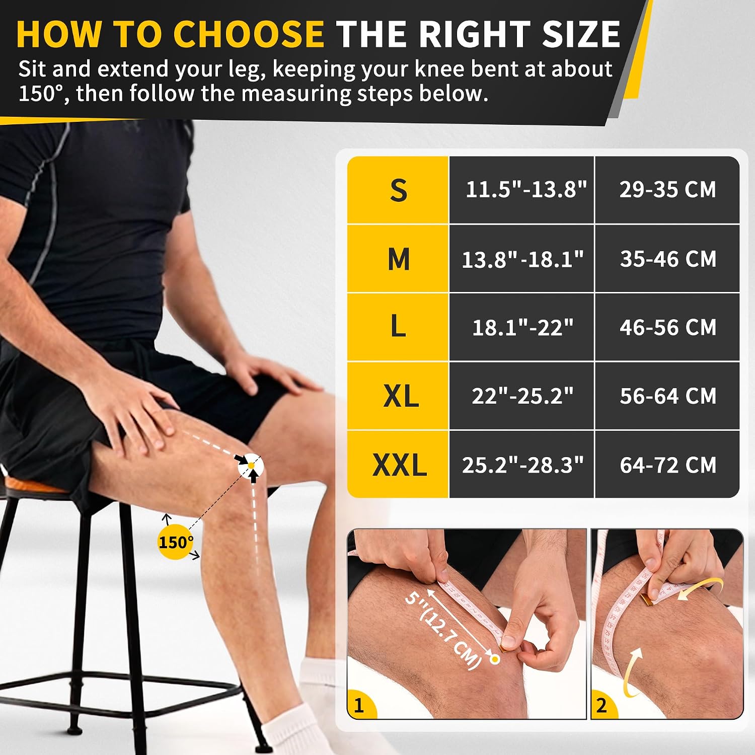 CAMBIVO Knee Brace for Men & Women, 2 Pack Knee Compression Sleeve, Knee Brace with Side Stabilizers & Patella Pad, Knee Support for Gym Running Working Out（X-Large, STS-Black）
