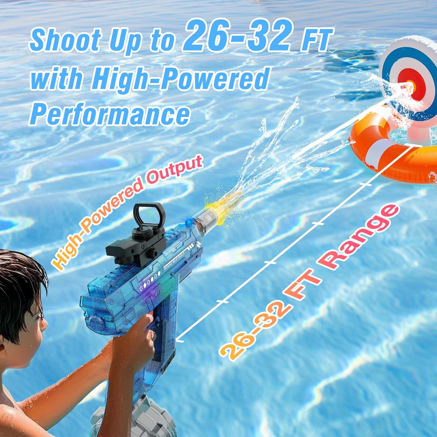 Electric Water Guns for Adults & Kids,Realistic Automatic Water Gun with 26-32 FT Long Range,800ml Large Water Tank,Splash-Resistant Design,Summer Outdoor Pool Beach Toy for Backyard Games(2 Pack)