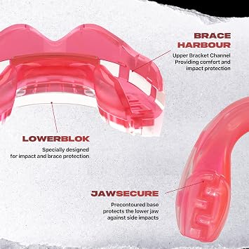 SAFEJAWZ Ice Pink Mouth Guard for Braces, One Size Gum Shield with Case | One Size, Ortho Mouthguard, Easy Fit Remouldable, Boxing, MMA, Rugby, Martial Arts, Hockey, All Contact Sports
