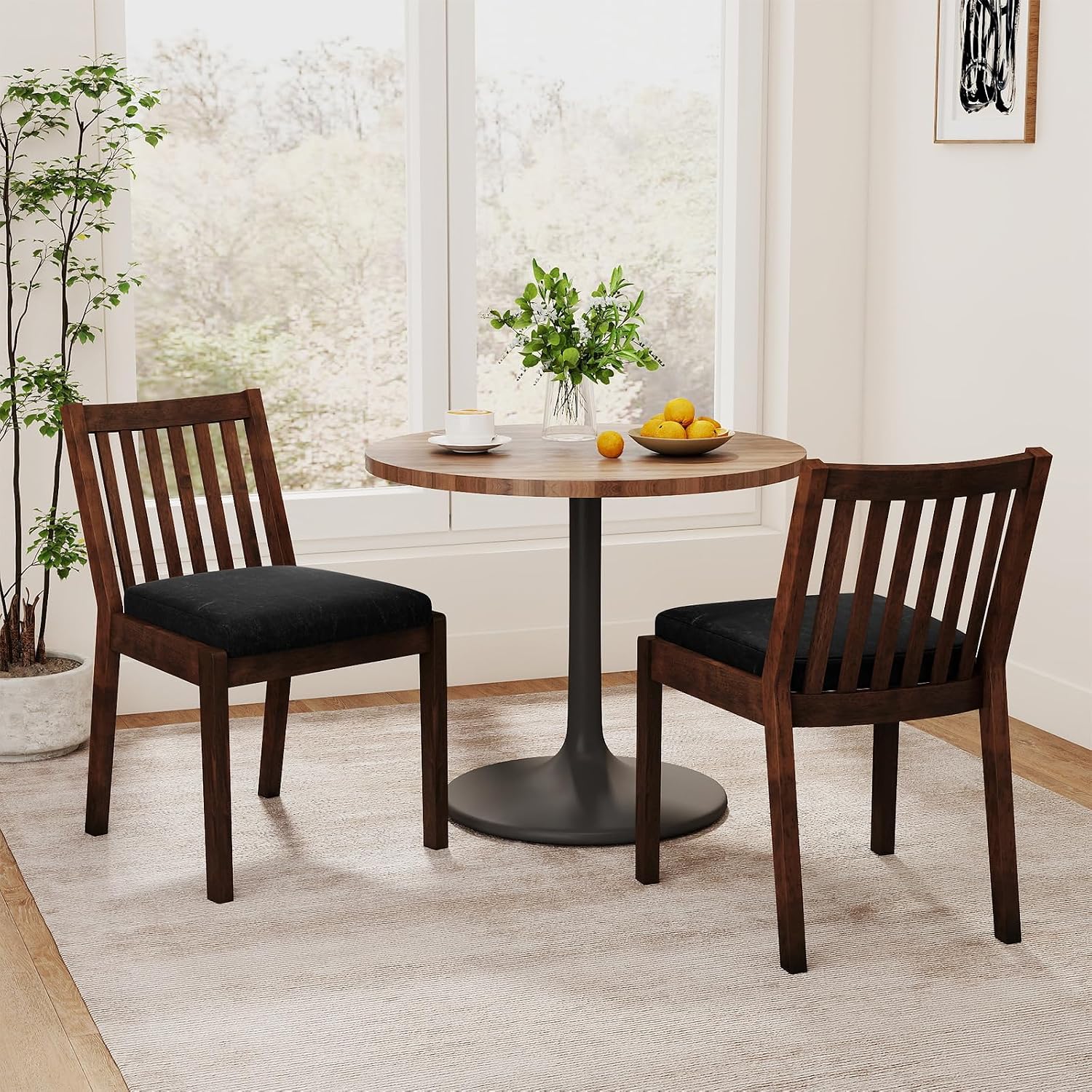 GOFLAME Wooden Dining Chairs Set of 4, PU Leather Upholstered Kitchen Chairs with Slatted Tilt Backrest, Padded Seat and Rubber Wood Frame, Armless Side Chairs for Dining Room, Living Room, Restaurant