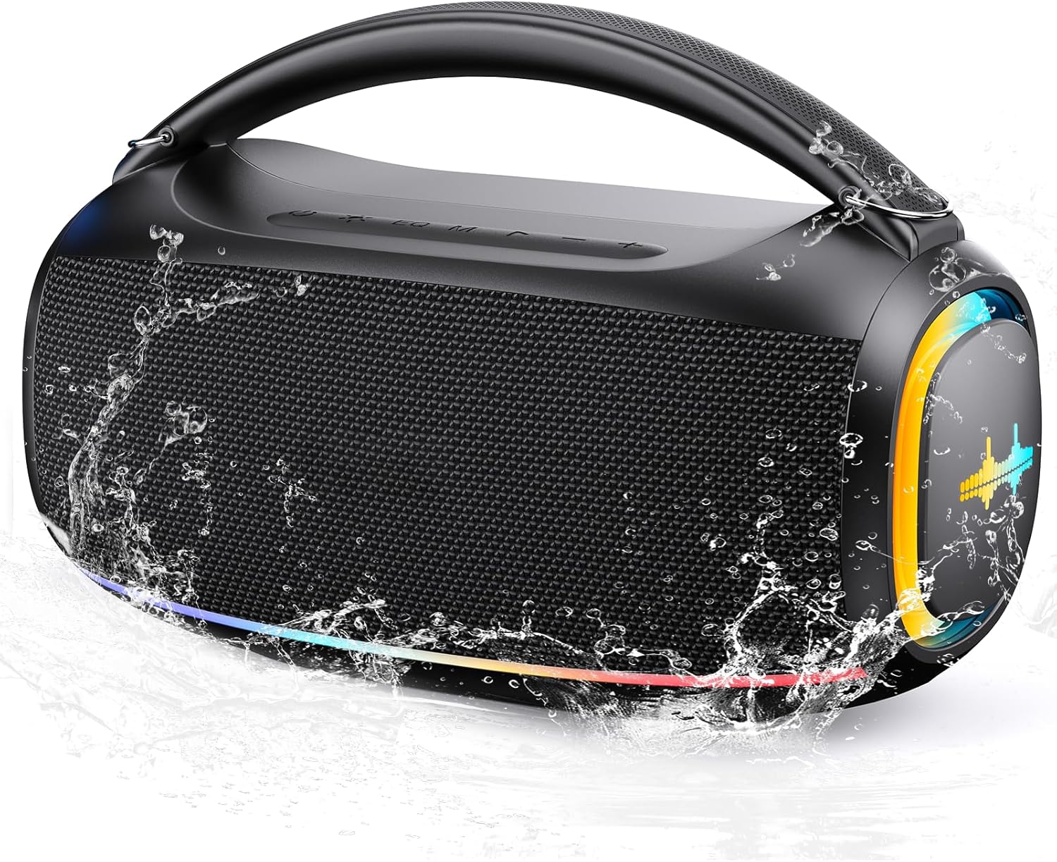 Portable Bluetooth Speaker with 60W Stereo Sound,BassUp, BT5.3,12-Hour Playtime,IP5 Waterproof Wireless Loud Speakers,RGB Multi-Color Rhythm Lights for Outdoor/Party/Gifts-Back