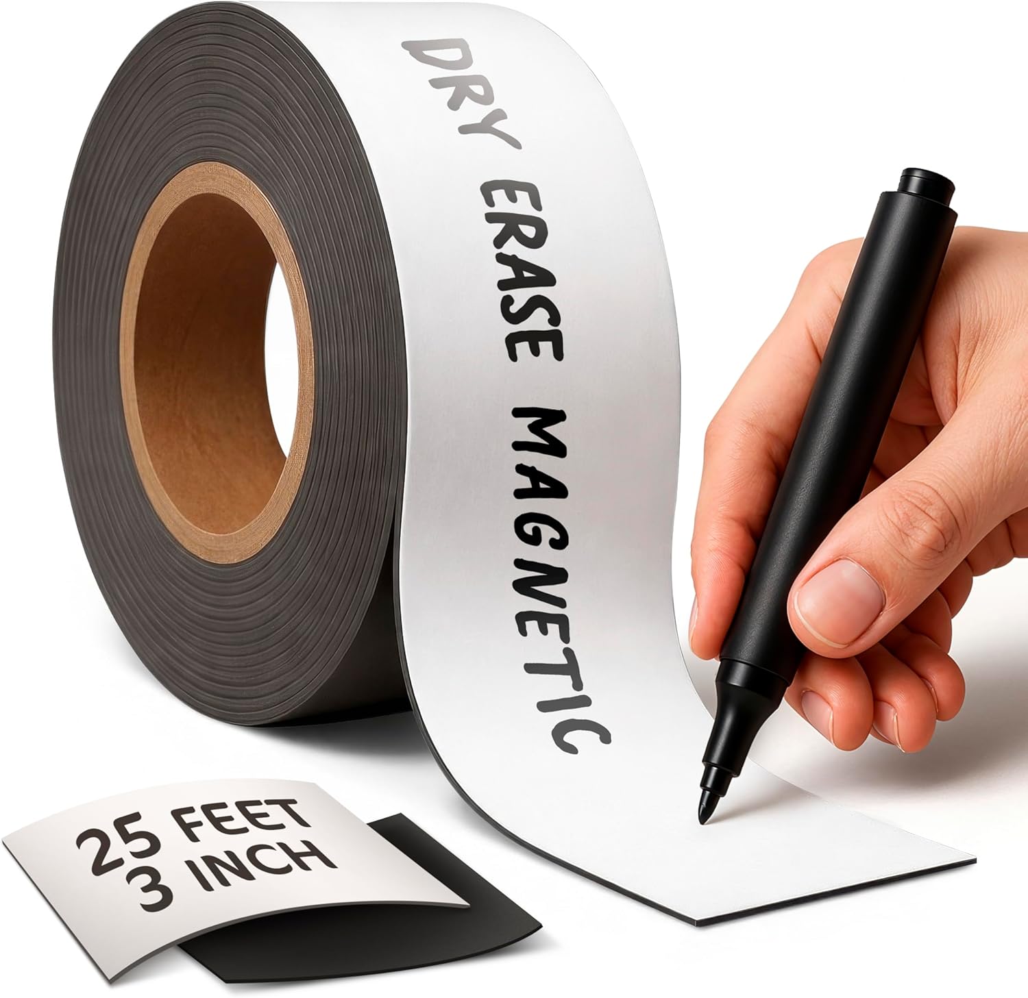Magnetic Dry Erase Tape 25 Feet 3 Inch - White Magnetic Strip Blank Magnets to Write On Dry Erase Strips Magnet Tape Roll Custom Writable Flexible Tapes for Whiteboards Shelves Bus Seats Lockers