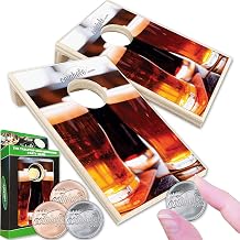 Coinhole Desktop Coin Bouncing Party Game Set | Tabletop Cornhole Board Game | Small Cornhole Travel Game Includes Coins