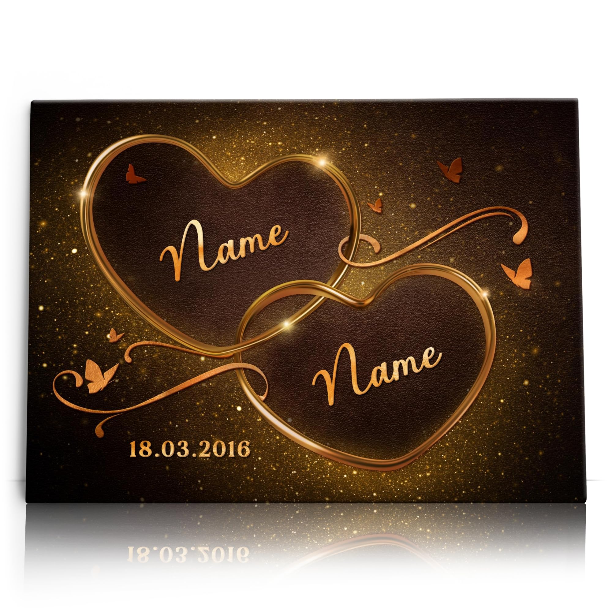 Liebesleinwand Personalisierte Geschenke | Leinwandbild Geschenk für sie und ihn zum Geburtstag, Hochzeitstag, Jahrestag gestalten | Funkelnde Herzen