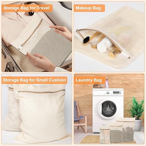 Miniatura 6 de Bolsa de 6 piezas, bolsa de lavandería de malla de algodón duradera, cremallera resistente, malla transpirable, exquisita bolsa de lavandería para