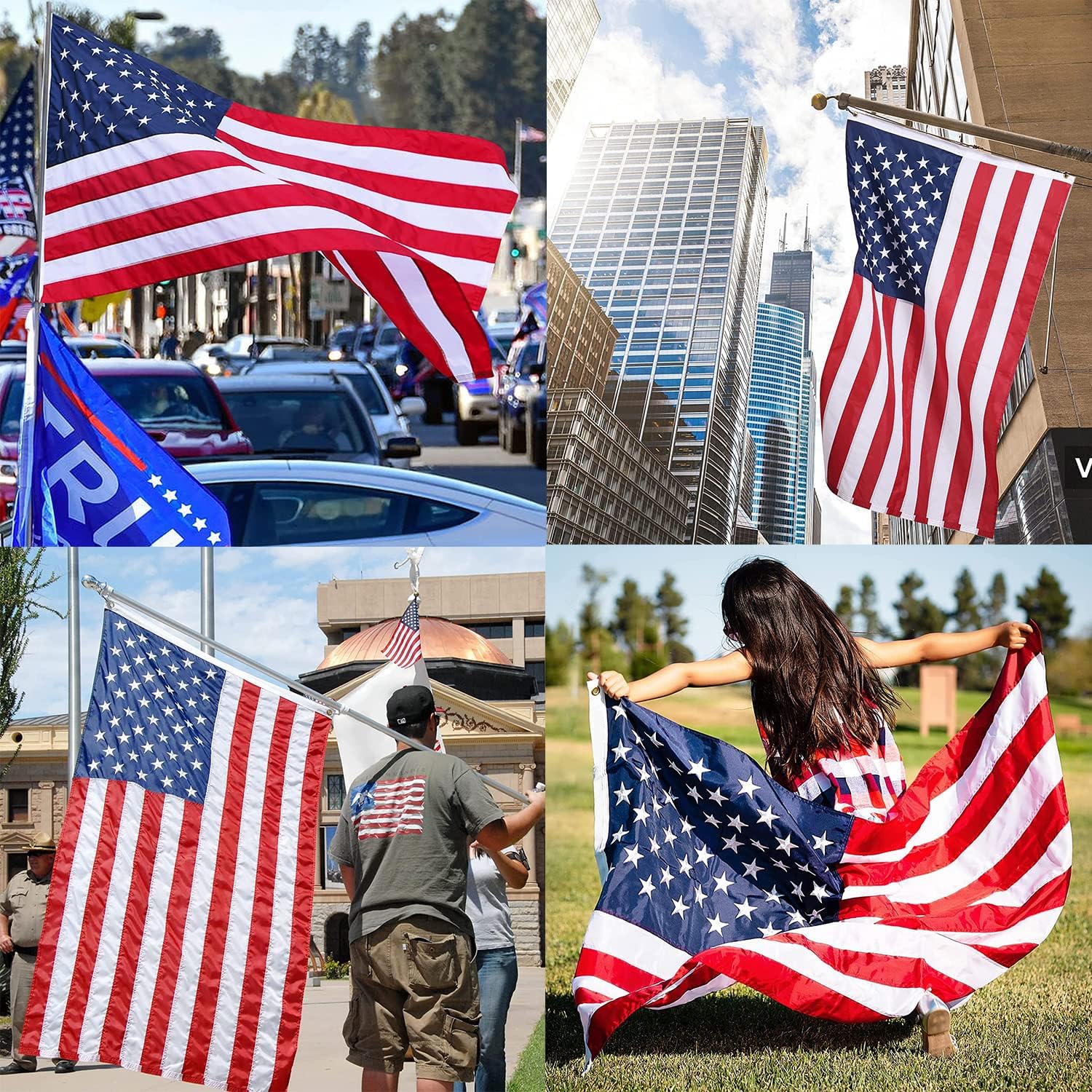 American Flag 5x8 Outdoor - Heavy Duty US American flags for outside 5x8 Ft with Embroidered Stars Sewn Stripes USA Flags Long Lasting with 2 Brass Grommets