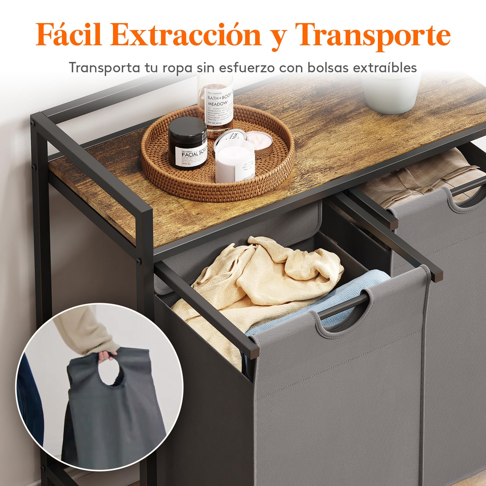 Lifewit Cesto para la Colada con Ruedas, Cestos de Ropa Extraíbles, Balda Superior Grande y Bolsas Extraíbles con Asas, Clasificador de Ropa para Lavadero, Baño, 2 Compartimentos, 95 L, Gris