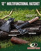 Vista 3 de MOSSY OAK Hacha de campamento de 12 pulgadas y hacha de supervivencia con funda, hacha multiherramienta compacta para exteriores con ranuras