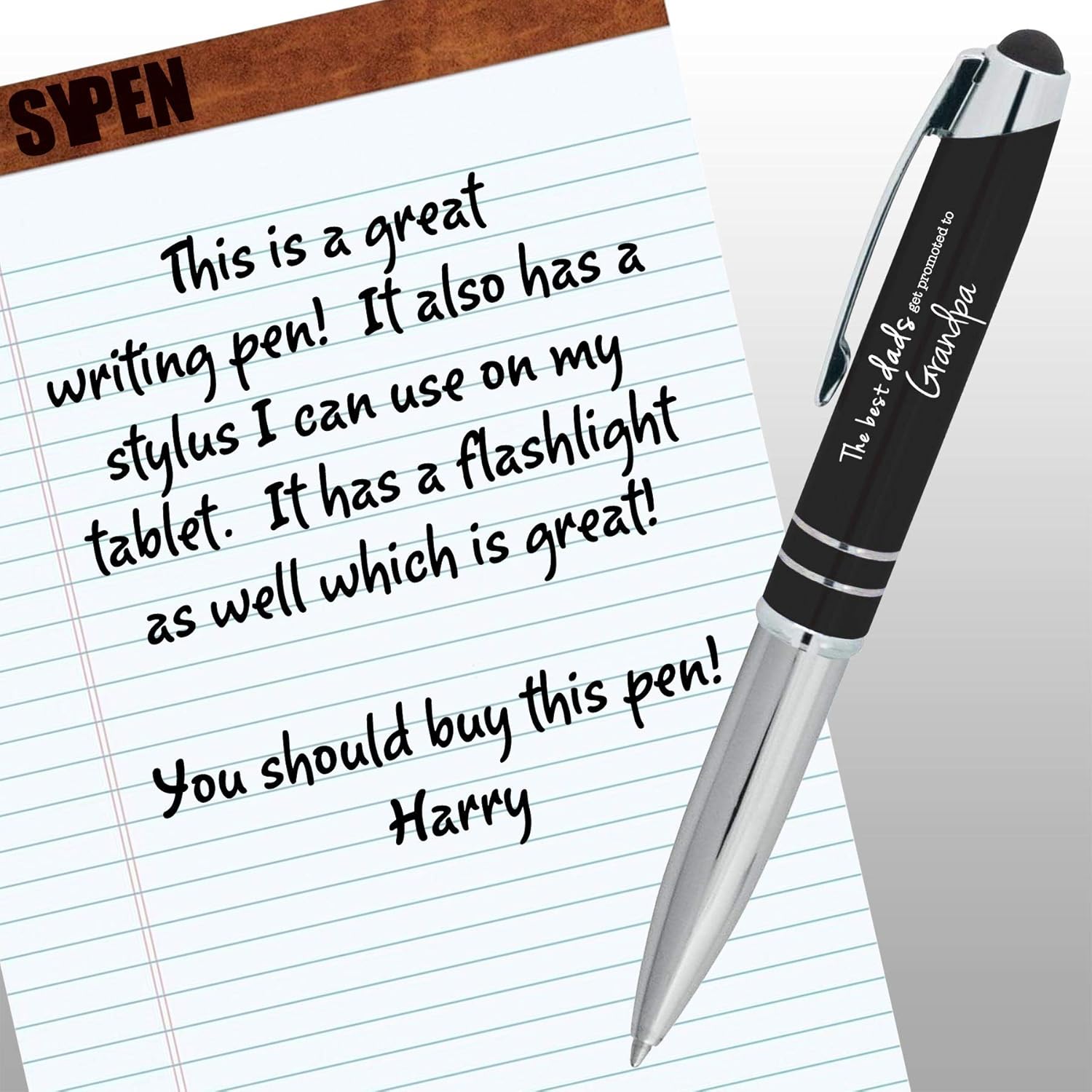 Personalized Pens with Your Custom Text or Logo- Bulk 50 Pack- for Marketing, Parties, and Events, 3 in 1 LED Flashlight + Ballpoint Pen + Stylus for Touchscreen Devices, Black