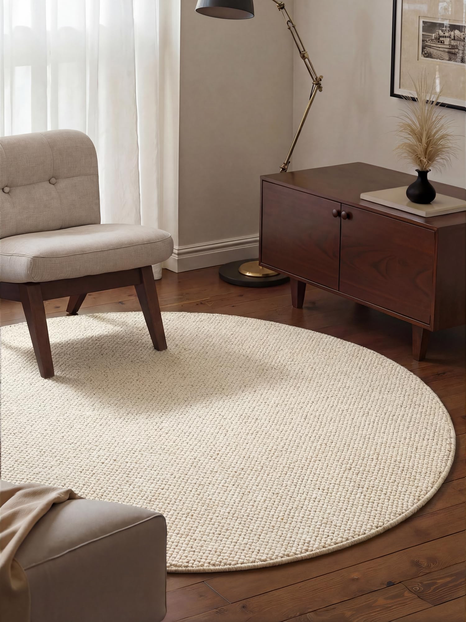 The Rugs Cream Wolly Tufted Wool-Look Rug - Ø 133 Cm