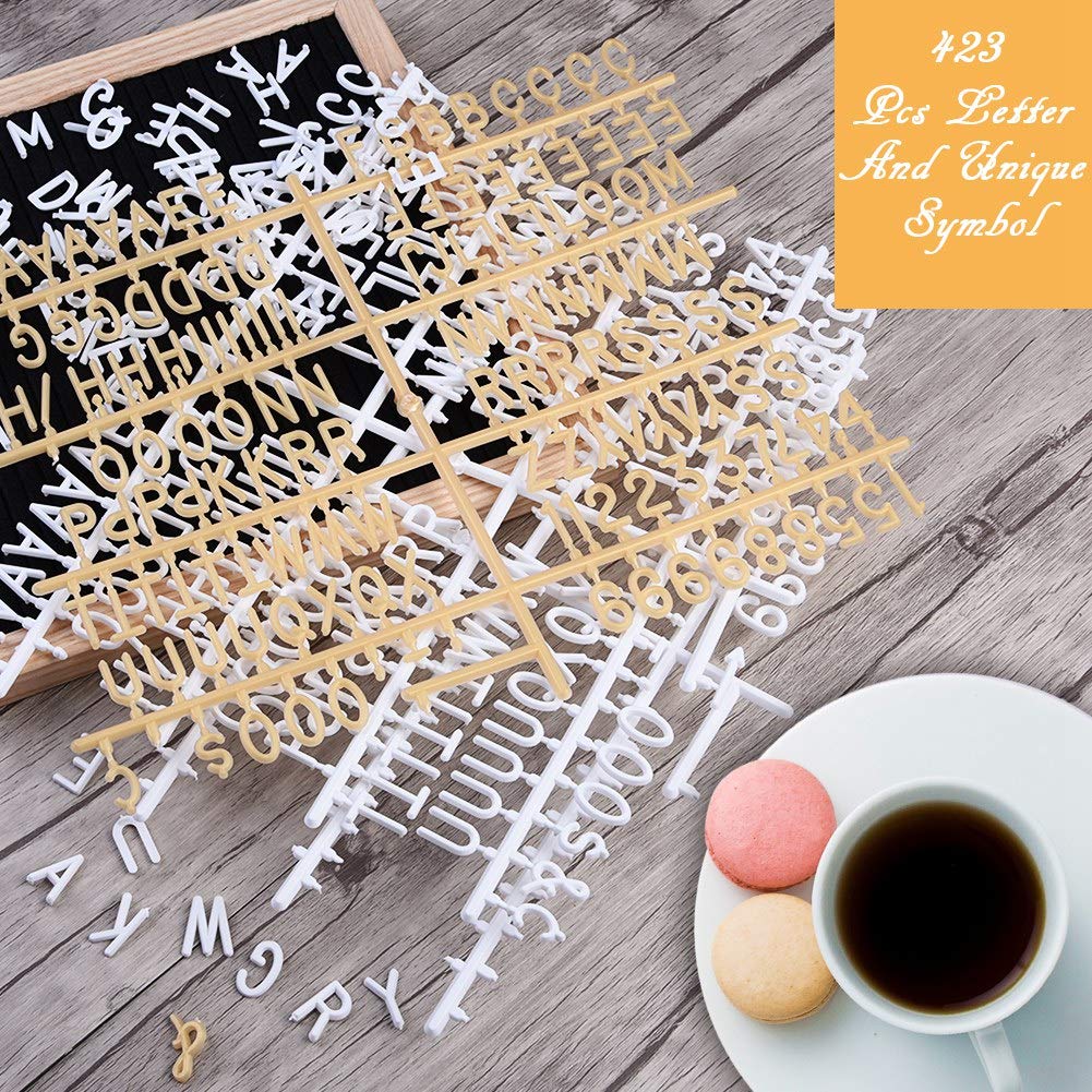 Tablero de letras de fieltro negro con 326 letras blancas intercambiables, marco de roble premium de 10x10 pulgadas para decoración del hogar, oficina, aula, restaurante