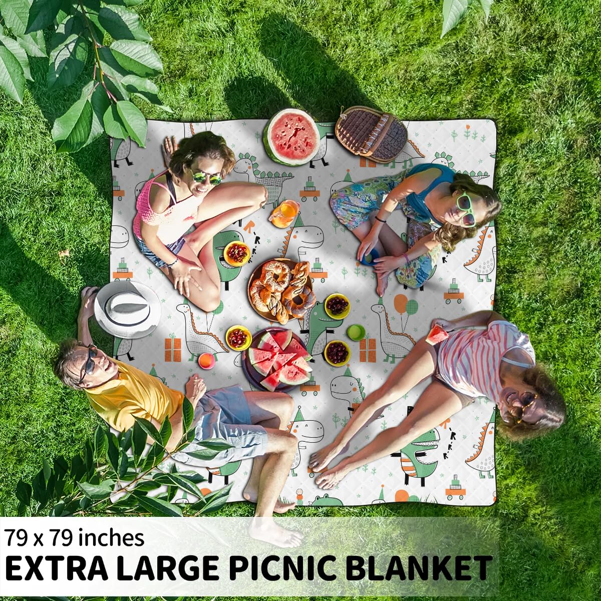 Zwierzęcy dinozaur wzór koce piknikowe, wodoodporny, odporny na piasek, składany koc plażowy, 200 x 200 cm, bardzo duża, przenośna, nadająca się do prania, mata na zewnątrz, na kemping, park,