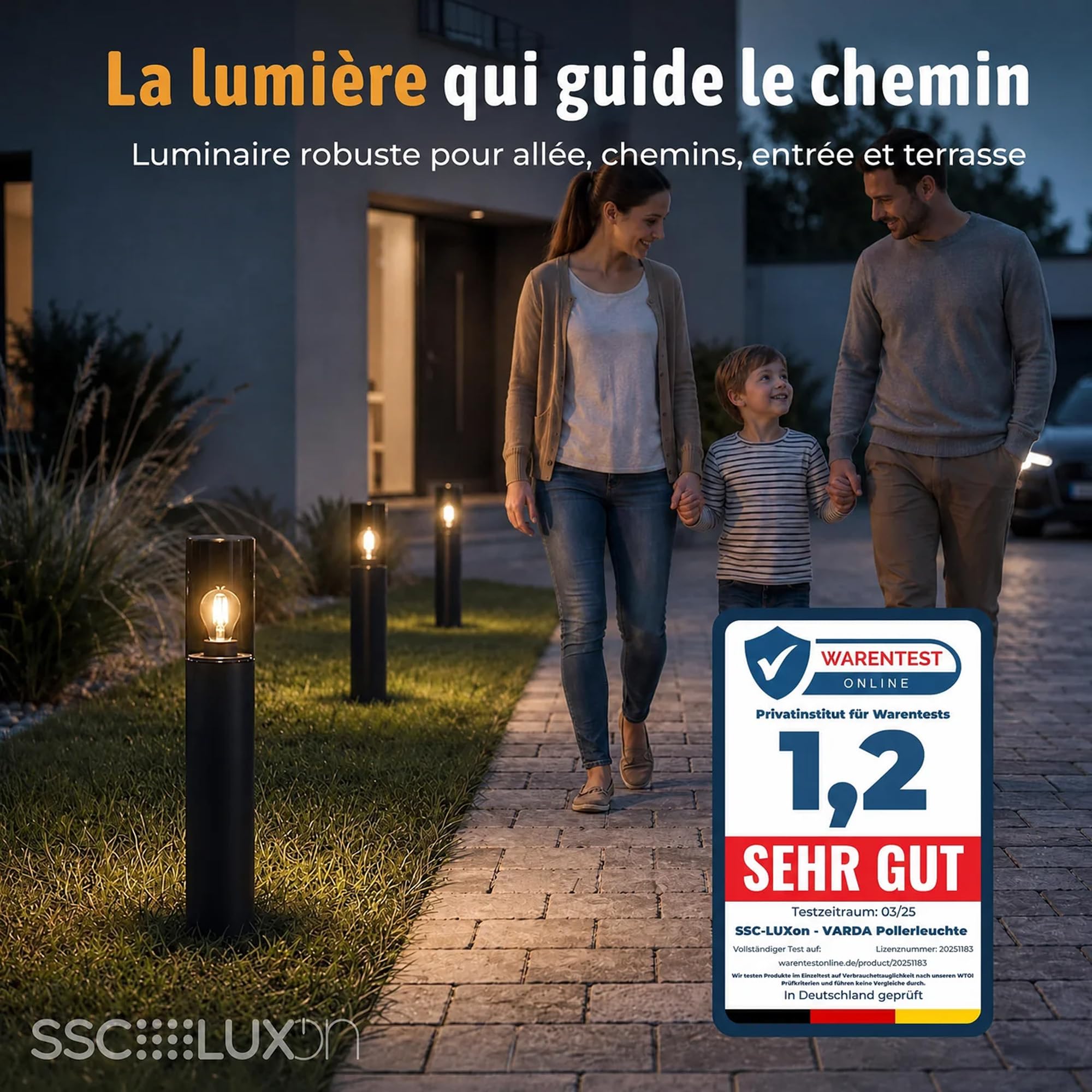 SSC-LUXon VARDA - Lampadaire d'extérieur (4 unités, culot E27, hauteur