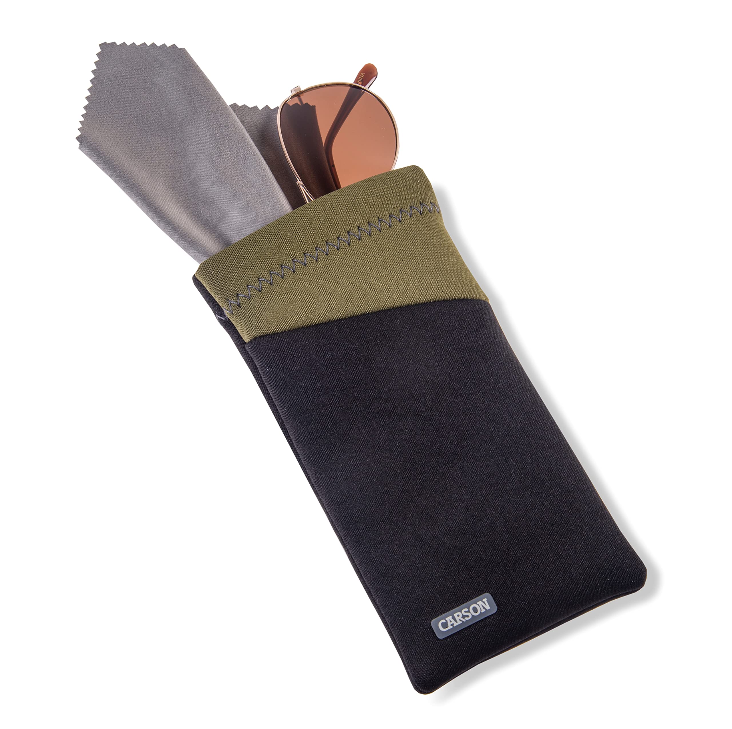 Carson Eyeglass Pouch with Built-in Microfiber Cloth for Eyewear and Sunglasses, Olive Green (EC-10BKOL)