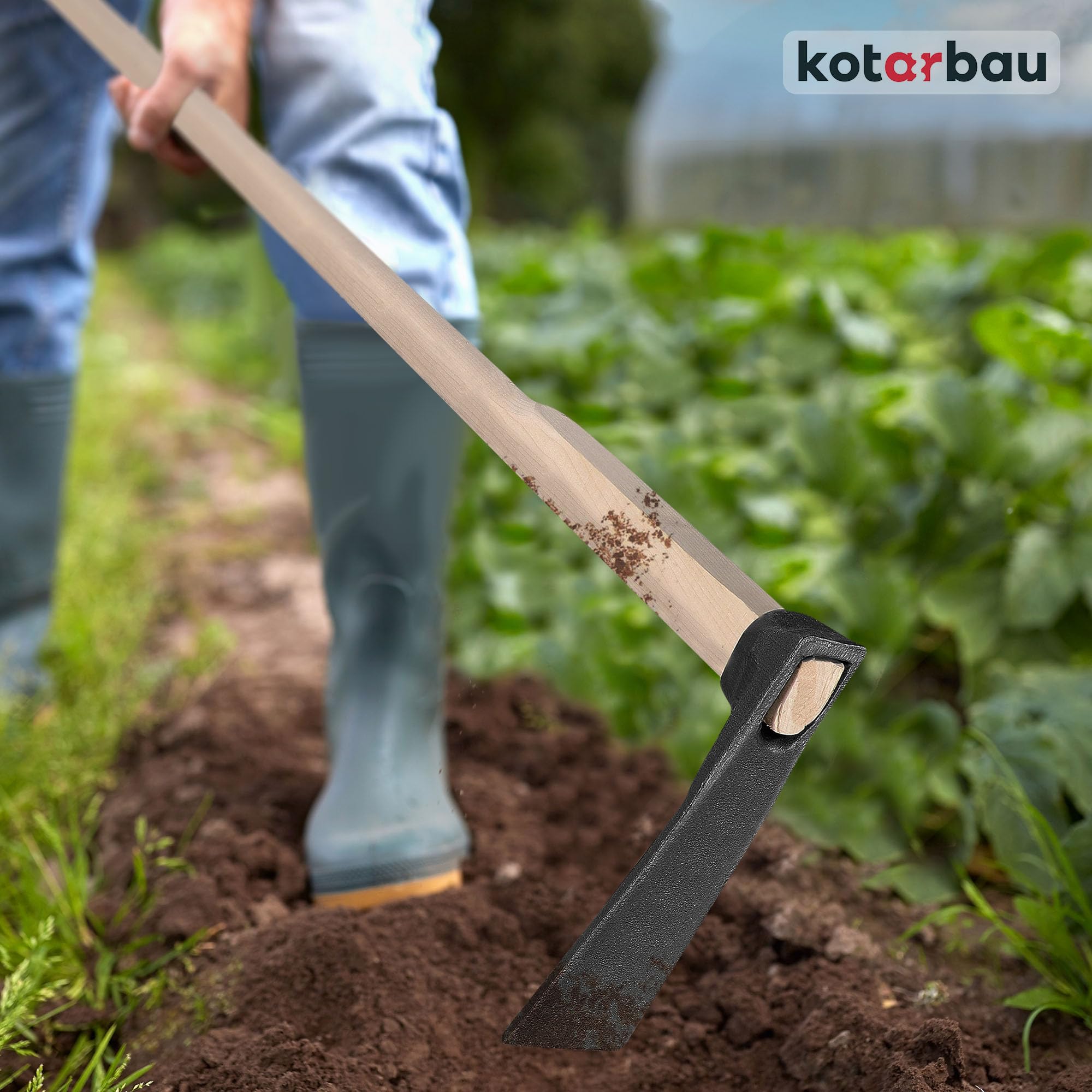 KOTARBAU® Zappa da giardino 23 cm con manico 120 cm in legno, zappa da giardino per trapiantare e diserbo, attrezzo da giardino manuale