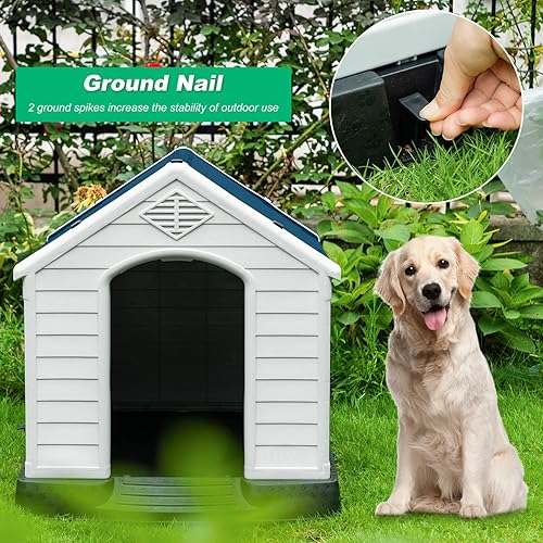 Vista 41 de FDW Casa para perros para interiores y exteriores, duradera, ventilada, impermeable, de plástico, para perros pequeños, medianos y grandes