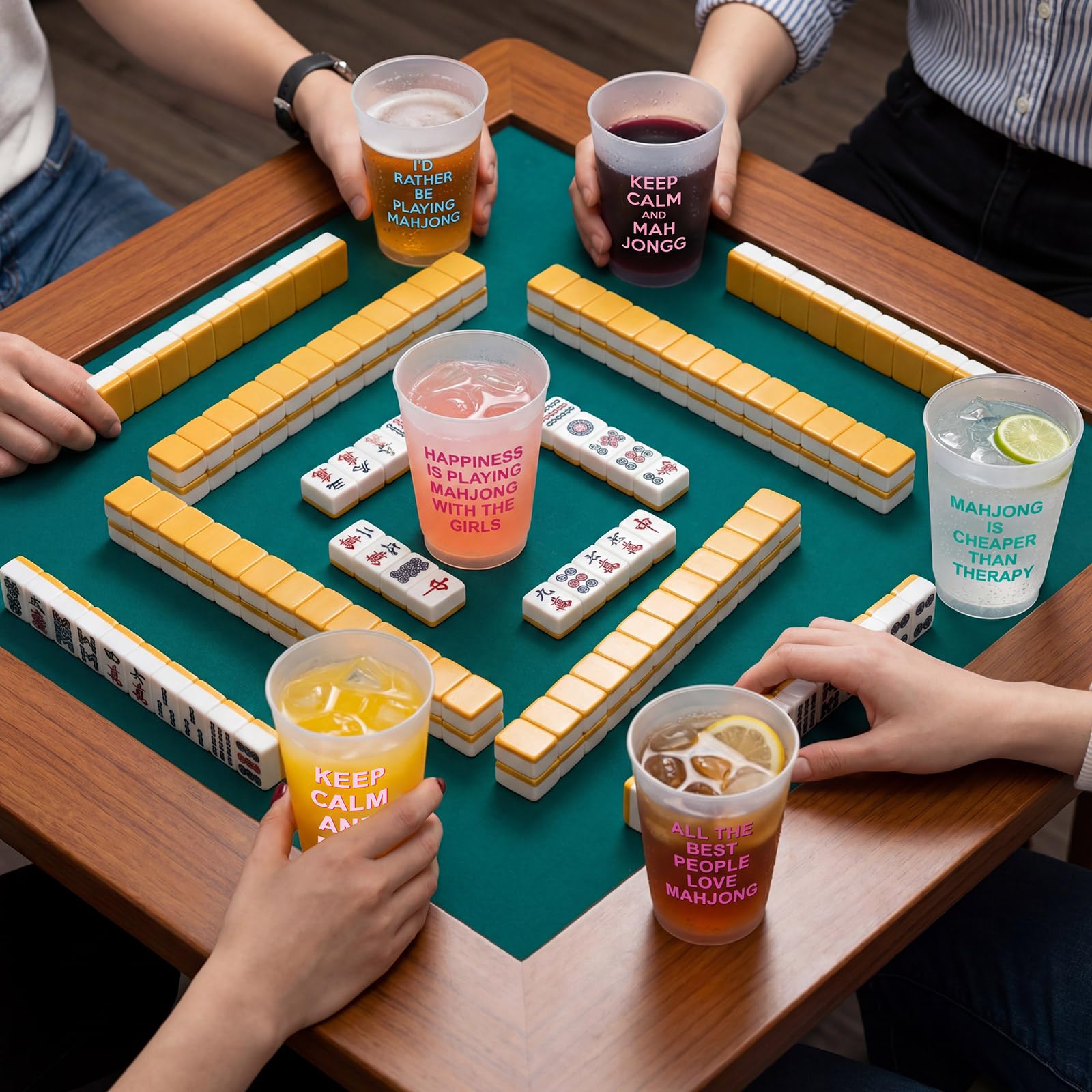 LemonRoad 12 Pcs Mahjong Cups Frosted with Multicolor Funny Phrases Mah Jong Party Supplies Reusable Plastic Mahjong Game Night Cups Gifts for Christmas Birthday Celebration (16 oz,Classic Style)