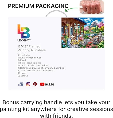 Miniatura 8 de Ledgebay Kit de pintura por números para adultos, lienzo enmarcado para principiantes a avanzados, kit de pintura por números, incluye juego de