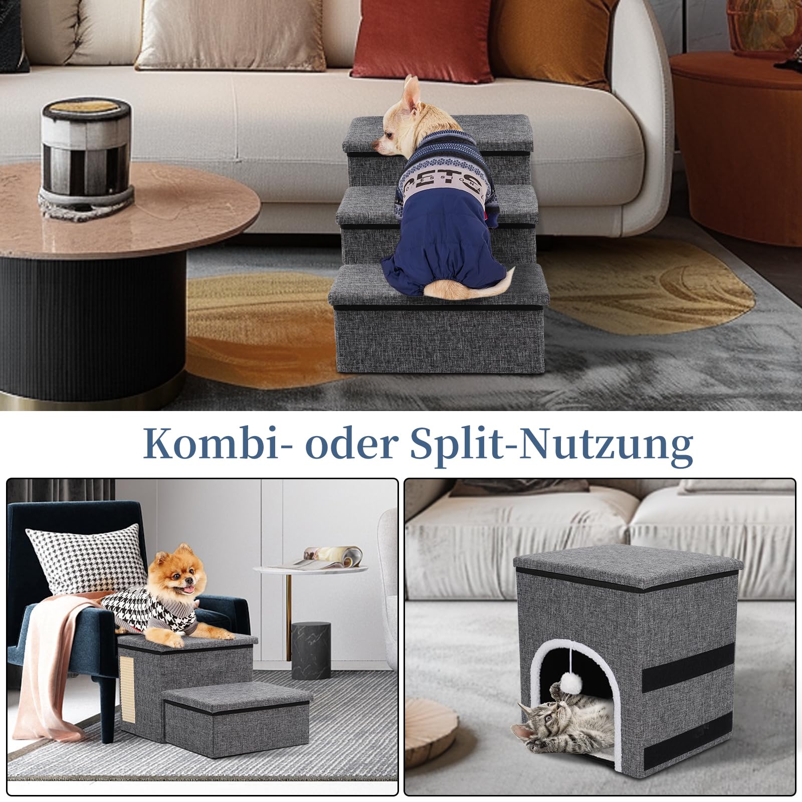 MINENICE Trap voor honden, 3 treden, opvouwbare hondentrap voor kleine honden, met opbergdozen, huisdiertrap voor bank en bed, hondentrap MINENICE Trap voor honden, 3 treden, opvouwbare hondentrap voor kleine honden, met opbergdozen, huisdiertrap voor bank en bed, hondentrap