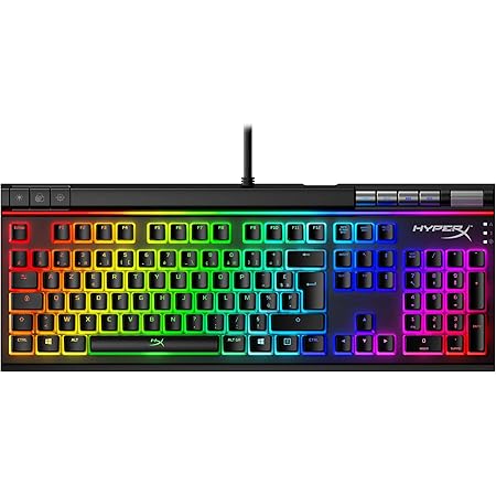 HyperX Alloy Elite 2 – Clavier de jeu mécanique, Effets lumineux commandés par logiciel et personnalisation par macro, Touches ABS Pudding, Commandes multimédia, Rétroéclairage LED RGB, HKBE2X-1X-FR/G