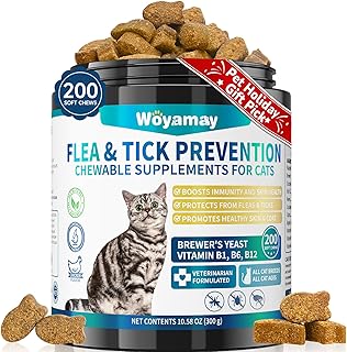 Daily Oral Flea & Tick Prevention Chews (200 Treats): Natural Chicken-Flavored Supplement for Cats & Kittens