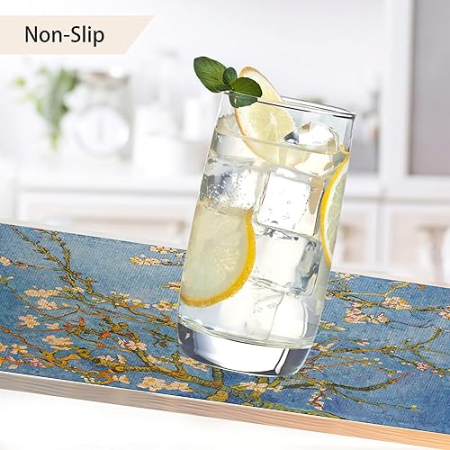 Miniatura 4 de Juego de 6 manteles individuales con diseño de almendros en flor, resistentes al calor, lavables, antideslizantes, para decoración de fiestas,